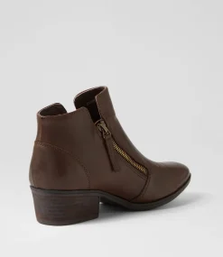 Women DIANA FERRARI Boots-Zoner Choc Dark Brown Leather Ankle Boots