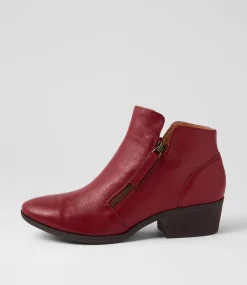 Women DIANA FERRARI Boots-Zoner Dark Red Brown Leather Ankle Boots
