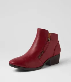 Women DIANA FERRARI Boots-Zoner Dark Red Brown Leather Ankle Boots