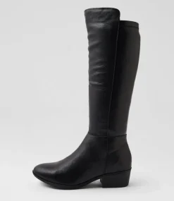 Women DIANA FERRARI Boots-Zoose Black Leather Stretch Knee High Boots
